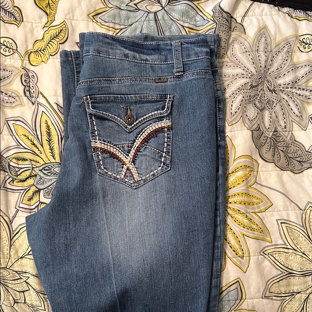 Vanilla Star Women's Blue Boot Cut Jeans with Embellished Pockets